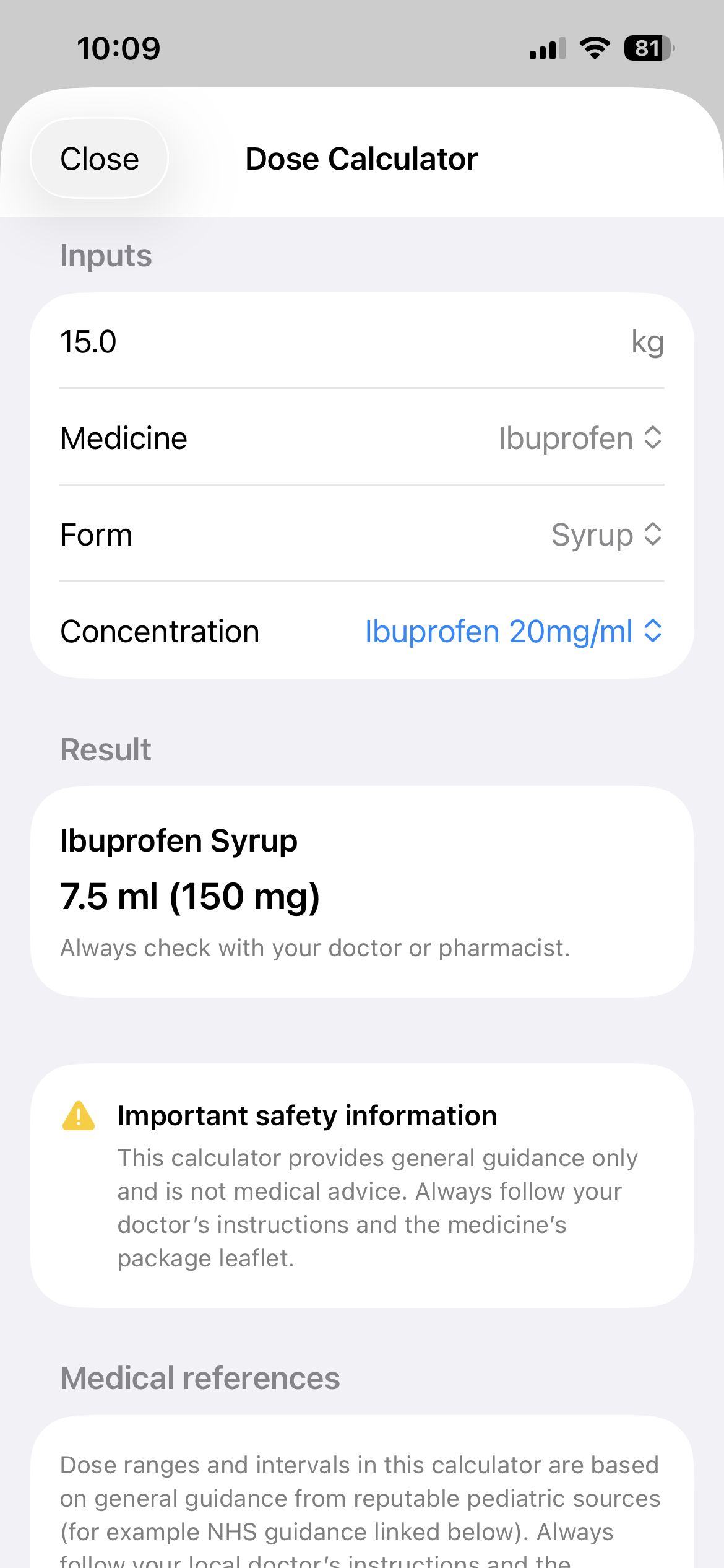 Dosage and medication tracking history in KidCare Tracker
